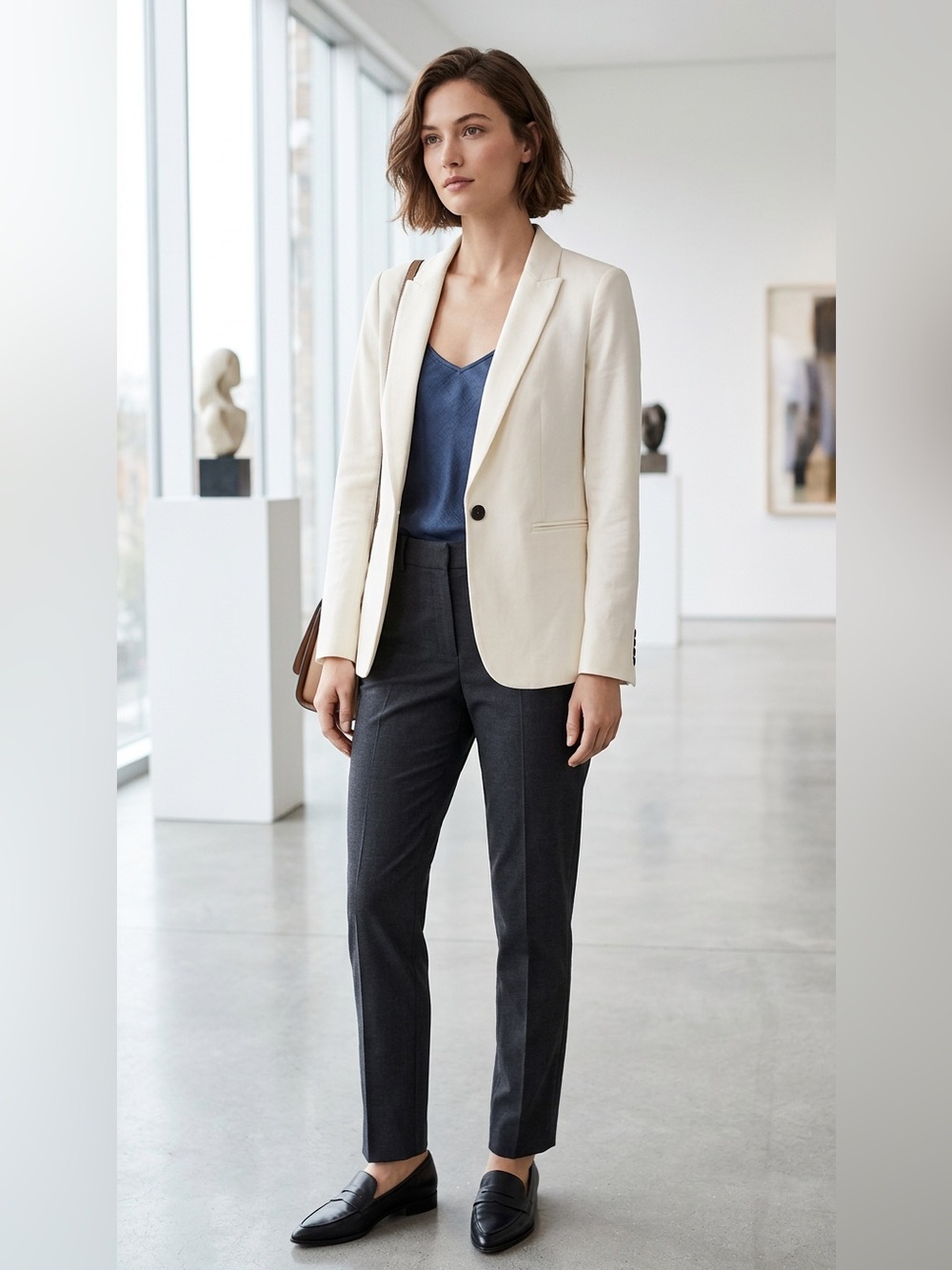 J. CREW BI STRETCH PARKE ONE BUTTON IVORY WHITE CAREER OFFICE BLAZER SIZE 8